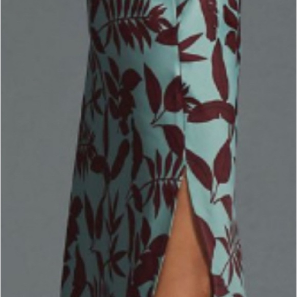 Anthropologie Light Teal & Deep Wine Print Midi Dress/Spaghetti Strap/P Small - Picture 7 of 8